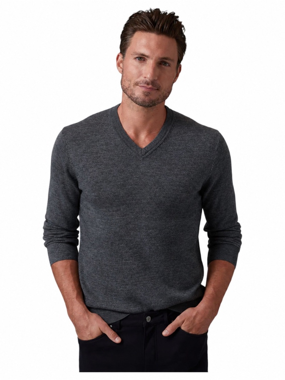 Raffi Men’s 100% Merino Wool Gray V Neck Pullover Sweater Knit Size XL *h